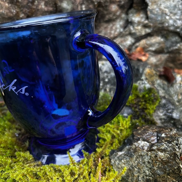Starbucks Cobalt Blue Glass 16 oz Coffee/Tea Pedestal Mug/Cup Anchor Hocking USA - Picture 2 of 6